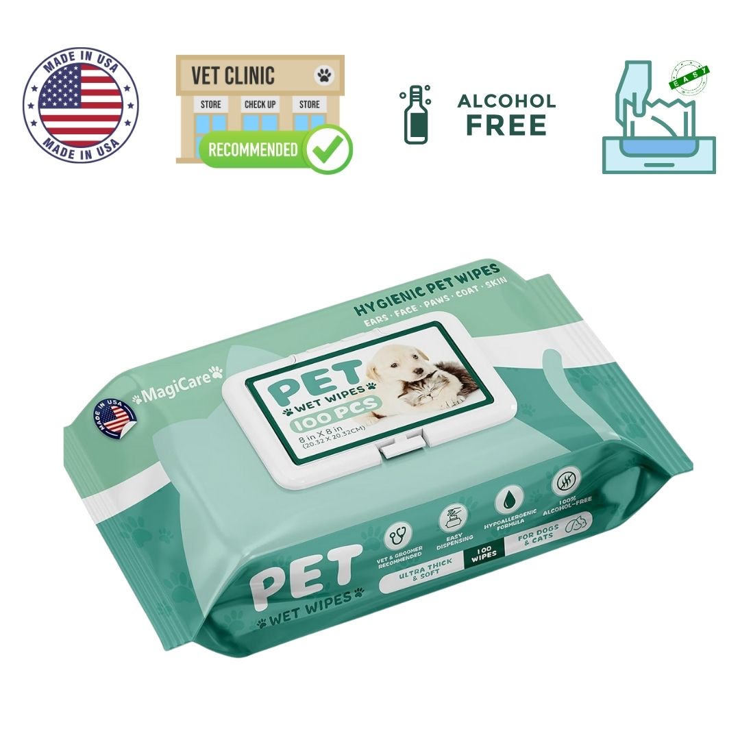 Pet Wipes [100 count] for Dogs and Cats  Grooming Wipes - for Cleaning Paws, face, Ears and Butt - Unscented Deodorizing Pet Wipes for Dogs with Sensitive Skin - Made in USA