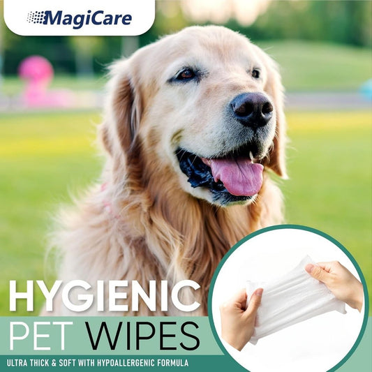 Pet Wipes [100 count] for Dogs and Cats  Grooming Wipes - for Cleaning Paws, face, Ears and Butt - Unscented Deodorizing Pet Wipes for Dogs with Sensitive Skin - Made in USA