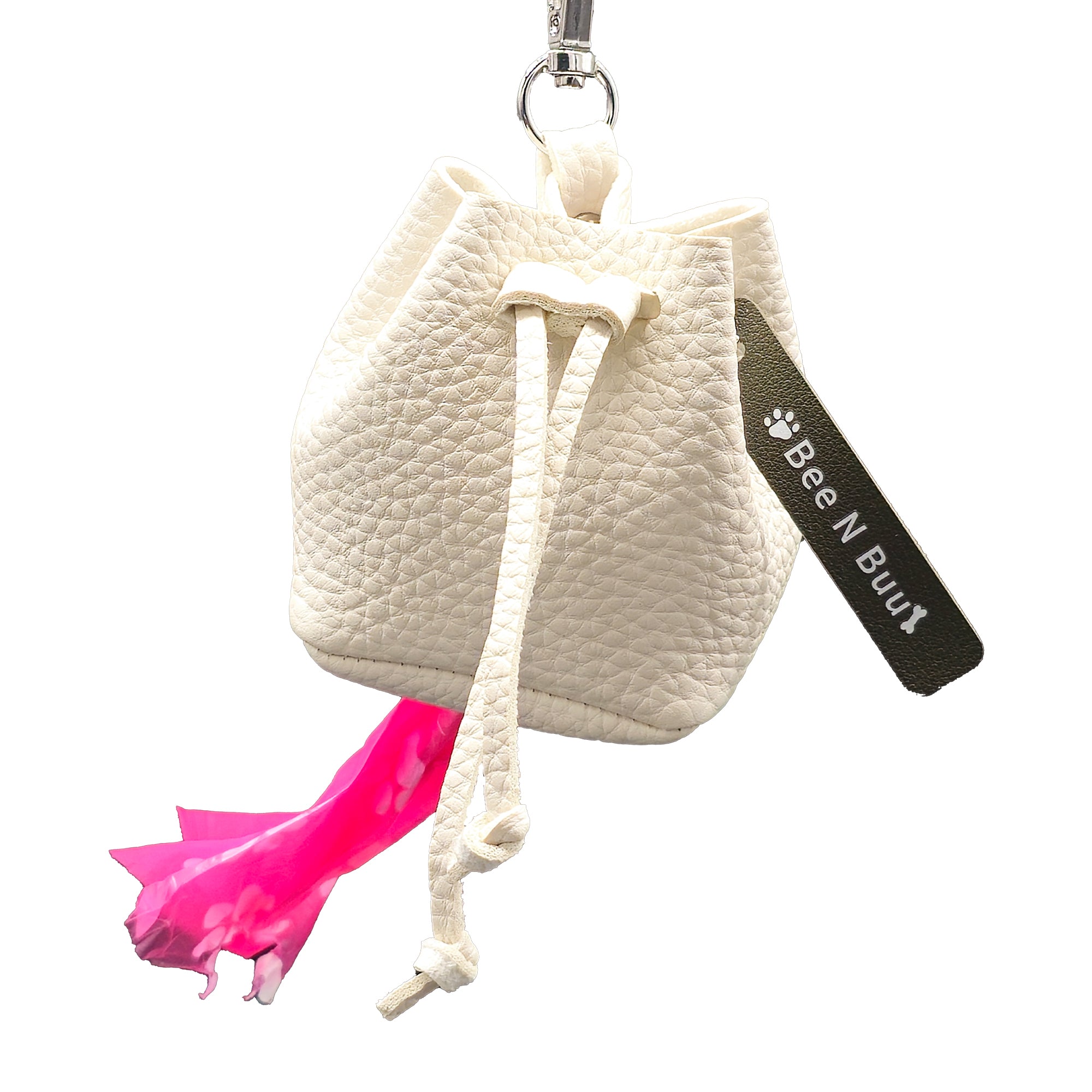 Leather Poop Bag Holder - Bee N Buu(White)